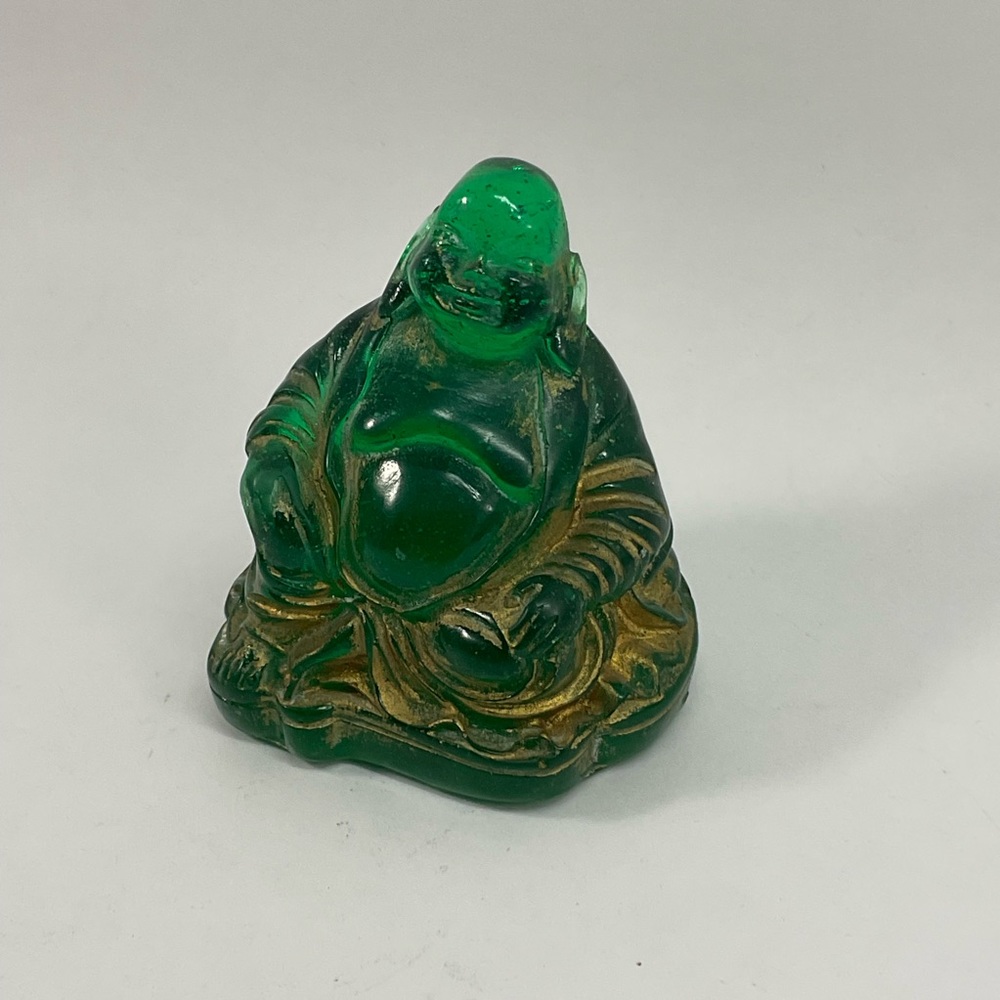 Vintage Italian WONY Resin Buddha Statue, Green, Faux Jade. 4.5” Tall